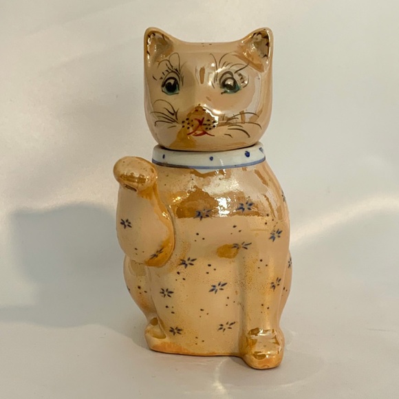 Vintage Maneki Neko Chinese Iridescent Lucky Cat Teapot - Picture 6 of 10